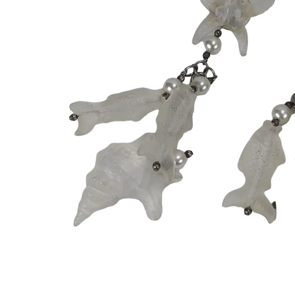 Vintage Mermaidcore Nautical Dangle Earrings Frosted Acrylic Shells Fish